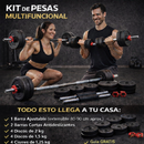 Kit Completo de Mancuernas con Pesas Ajustables para Entrenar en Casa — Barra Larga y Guía de Entrenamiento Incluidas
