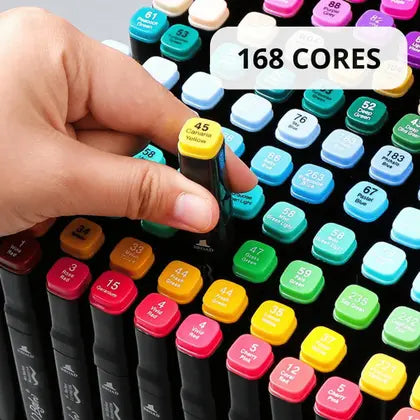Kit Artístico Creativa™ – 168 Marcadores Premium de Doble Punta + Estuche Organizador