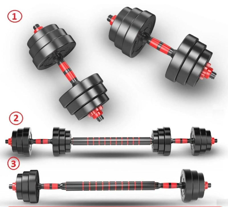 Kit Completo de Mancuernas con Pesas Ajustables para Entrenar en Casa — Barra Larga y Guía de Entrenamiento Incluidas