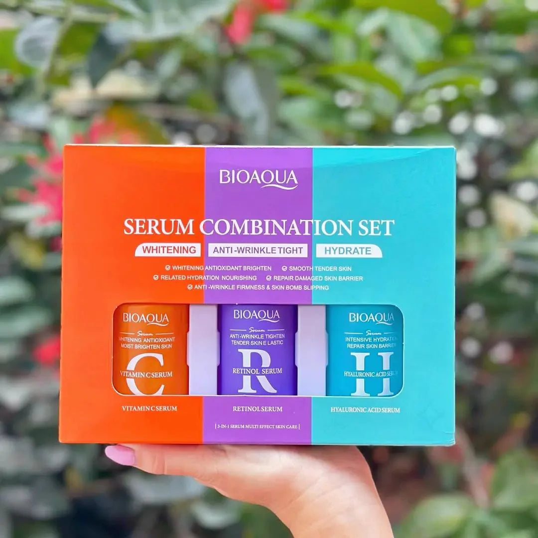 Combo Exclusivo BioAqua Antiedad Total 4 en 1 – 3 Sérums Intensivos + Protector Solar de Regalo